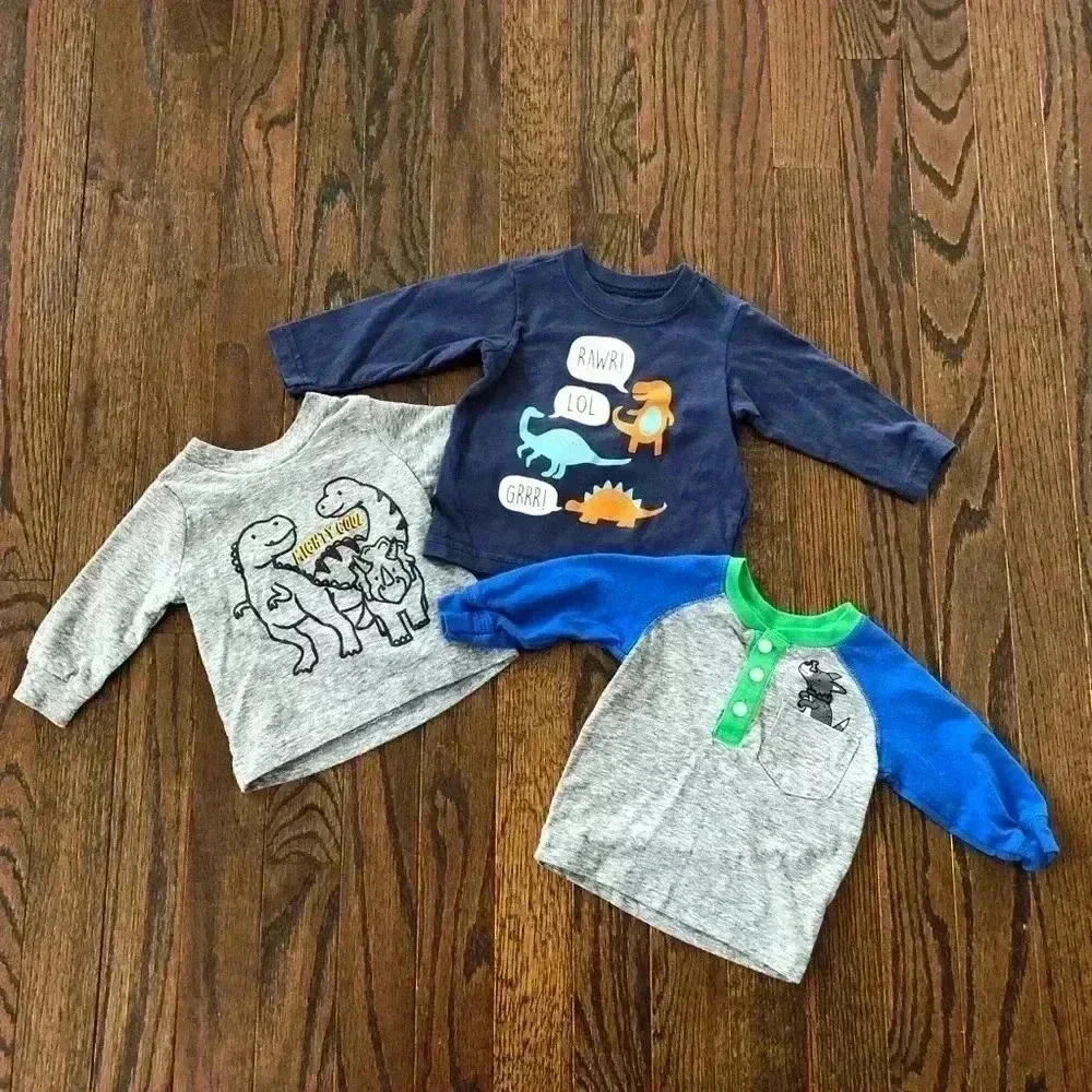 Bundle x3: Carter’s Boys 3M Long-Sleeve T-Shirts - Dinosaurs & Dogs - NWOT!!